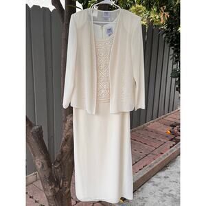 Vintage R&M Richards Karen Kwong 2 Pc Embroidered Chiffon Dress Set Size 10
